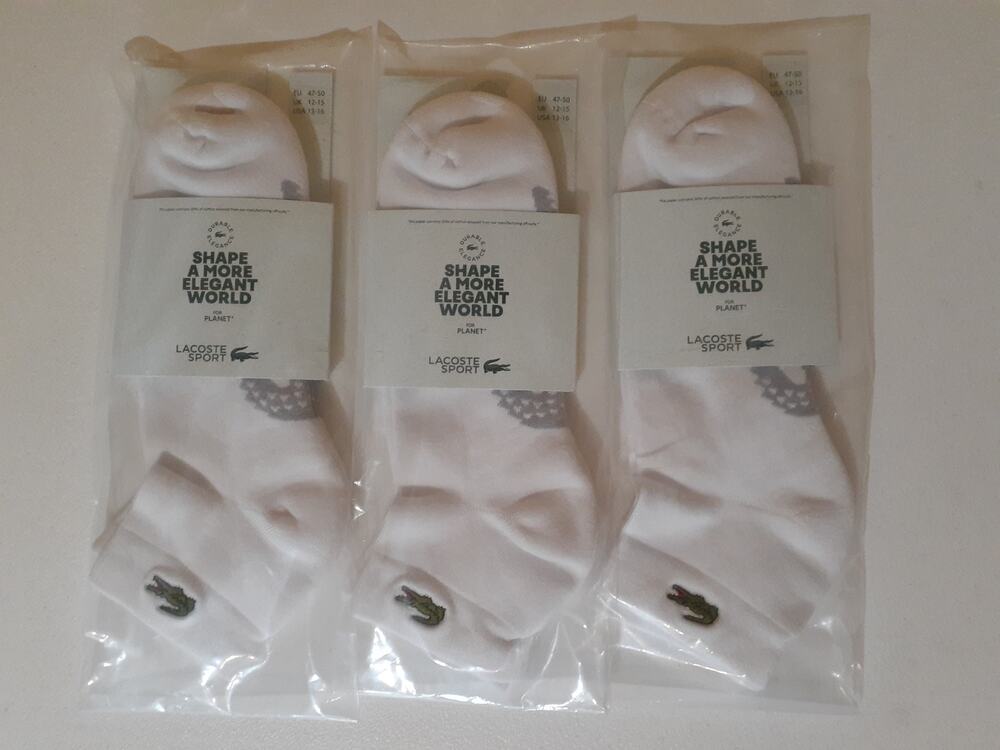 Lacoste Unisex Short Cotton Sport Socks, X-Large, White/Grey Chine 13-16